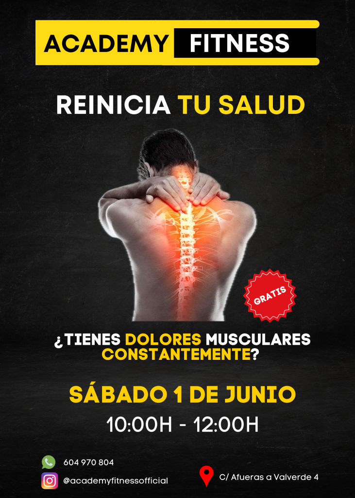 Cartel del evento: Taller gratuito REINICIA TU SALUD, donde te informamos sobre malos hábitos y como mejorarlos.